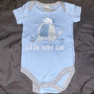❗️3/$12 “Little Wild One” Elephant and turtle Baby Blue and Grey Onesie